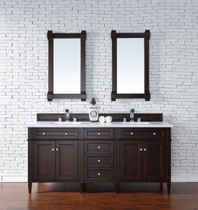 Brittany 72" Burnished Mahogany Double Vanity w/ 3 CM Classic White Quartz Top