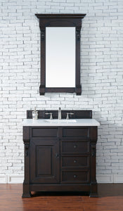 Brookfield 36" Single Vanity, Burnished Mahogany w/ 3 CM White Zeus Quartz Top