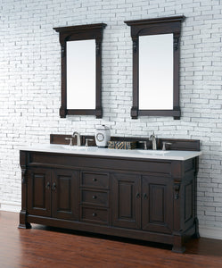 Brookfield 72" Double Vanity, Burnished Mahogany w/ 3 CM Classic White Quartz Top