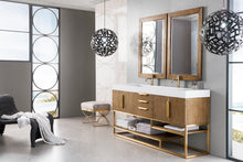 Load image into Gallery viewer, Columbia 72&quot; Double Vanity, Latte Oak, Radiant Gold w/ Glossy White Composite Top