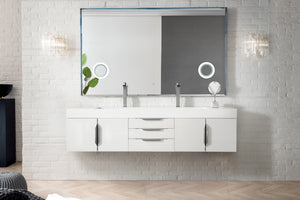 Mercer Island 72" Double Vanity, Glossy White w/ Glossy White Composite Top