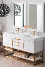 Load image into Gallery viewer, Columbia 59&quot; Double Vanity, Glossy White, Radiant Gold w/ Glossy White Composite Top