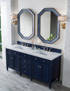 Brittany 72" Victory Blue Double Vanity w/ 3 CM Classic White Quartz Top