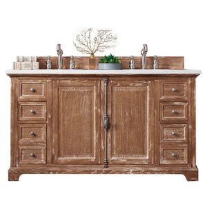 Providence 60" Double Vanity Cabinet, Driftwood, w/ 3 CM Eternal Jasmine Pearl Quartz Top