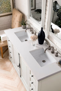 Providence 60" Double Vanity Cabinet, Bright White, w/ 3 CM Classic White Quartz Top James Martin