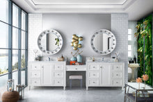 Load image into Gallery viewer, Copper Cove Encore 122&quot; Double Vanity Set, Bright White w/ Makeup Table, 3 CM Carrara Marble Top
