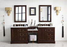 Load image into Gallery viewer, De Soto 94&quot; Double Vanity Set, Burnished Mahogany w/ Makeup Table, 3 CM Arctic Fall Solid Surface Top