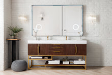 Load image into Gallery viewer, Columbia 72&quot; Double Vanity, Coffee Oak, Radiant Gold w/ Glossy White Composite Top