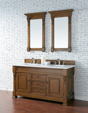 Load image into Gallery viewer, Brookfield 60&quot; Double Vanity, Country Oak w/ 3 CM Classic White Quartz Top