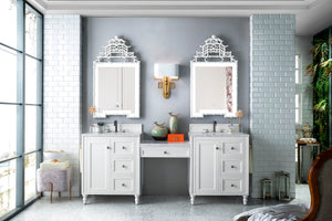 Copper Cove Encore  86" Double Vanity Set, Bright White w/ Makeup Table, 3 CM Arctic Fall Solid Surface Top
