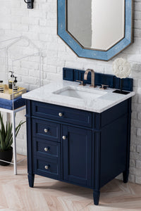 Brittany 30" Single Vanity, Victory Blue w/ 3 CM Carrara Marble Top