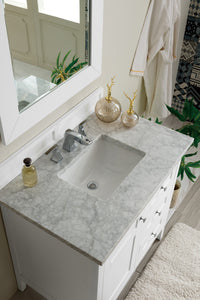 Palisades 36" Single Vanity, Bright White w/ 3 CM Carrara Marble Top