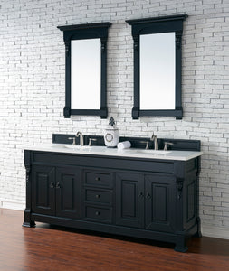 Brookfield 72" Double Vanity, Antique Black w/ 3 CM White Zeus Quartz Top