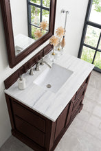 Load image into Gallery viewer, Bathroom Vanities Outlet Atlanta Renovate for LessDe Soto 36&quot; Single Vanity, Burnished Mahogany w/ 3 CM Arctic Fall Solid Surface Top