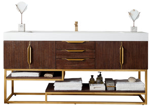 Columbia 72" Single Vanity, Coffee Oak, Radiant Gold w/ Glossy White Composite Top