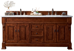 Brookfield 72" Double Vanity, Warm Cherry w/ 3 CM Arctic Fall Solid Surface Top
