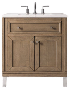 Chicago 30" Single Vanity, Whitewashed Walnut w/ 3 CM White Zeus Quartz Top