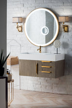 Load image into Gallery viewer, Mercer Island 36&quot; Single Vanity, Ash Gray, Radiant Gold w/ Glossy White Composite Top