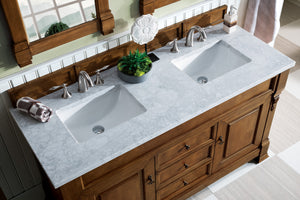 Bathroom Vanities Outlet Atlanta Renovate for LessBrookfield 60" Double Vanity, Country Oak w/ 3 CM Carrara Marble Top