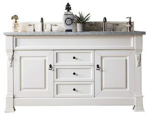 Brookfield 60" Double Vanity, Bright White w/ 3 CM Carrara Marble Top