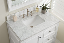 Load image into Gallery viewer, De Soto 36&quot; Single Vanity, Bright White w/ 3 CM Carrara Marble Top