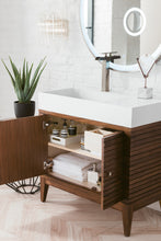 Load image into Gallery viewer, Linear 36&quot; Single Vanity, Mid Century Walnut w/ Glossy White Composite Top