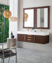Load image into Gallery viewer, Mercer Island 59&quot; Double Vanity, Coffee Oak, Radiant Gold w/ Glossy White Composite Top