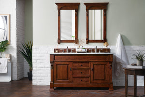 Brookfield 60" Double Vanity, Warm Cherry w/ 3 CM Carrara Marble Top