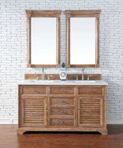 Savannah 60" Double Vanity Cabinet, Driftwood, w/ 3 CM Classic White Quartz Top