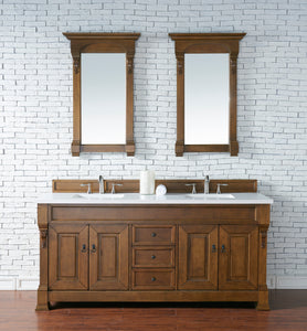 Brookfield 72" Double Vanity, Country Oak w/ 3 CM White Zeus Quartz Top