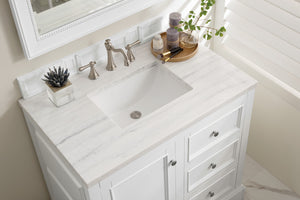 Bathroom Vanities Outlet Atlanta Renovate for LessDe Soto 36" Single Vanity, Bright White w/ 3 CM Arctic Fall Solid Surface Top