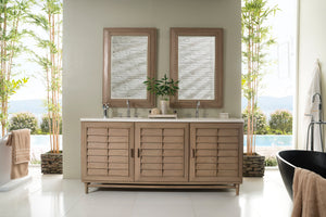 Portland 72" Double Vanity Whitewashed Walnut, w/ 3 CM White Zeus Quartz Top