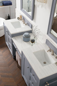 Copper Cove Encore 86" Double Vanity Set, Silver Gray w/ Makeup Table, 3 CM Arctic Fall Solid Surface Top