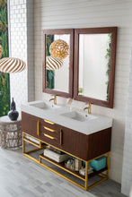 Load image into Gallery viewer, Columbia 59&quot; Double Vanity, Coffee Oak, Radiant Gold w/ Glossy White Composite Top