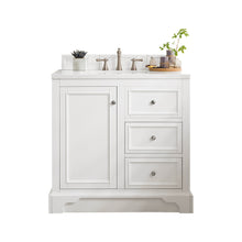 Load image into Gallery viewer, De Soto 36&quot; Single Vanity, Bright White w/ 3 CM White Zeus Quartz Top