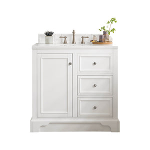 De Soto 36" Single Vanity, Bright White w/ 3 CM White Zeus Quartz Top