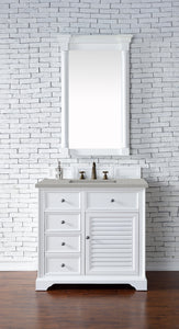 Savannah 36" Single Vanity Cabinet, Bright White, w/ 3 CM Eternal Serena Quartz Top