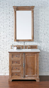 Providence 36" Single Vanity Cabinet, Driftwood, w/ 3 CM Classic White Quartz Top James Martin