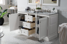 Load image into Gallery viewer, De Soto 60&quot; Double Vanity, Bright White w/ 3 CM Carrara Marble Top