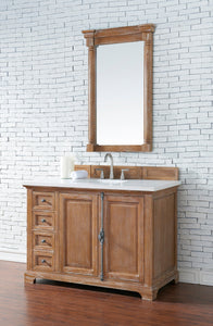 Providence 48" Single Vanity Cabinet, Driftwood, w/ 3 CM Classic White Quartz Top James Martin