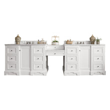 Load image into Gallery viewer, De Soto 118&quot; Double Vanity Set, Bright White w/ Makeup Table, 3 CM Arctic Fall Solid Surface Top