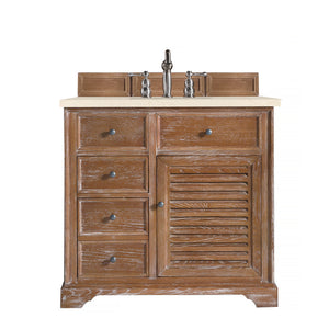 Savannah 36" Single Vanity Cabinet, Driftwood, w/ 3 CM Eternal Marfil Quartz Top