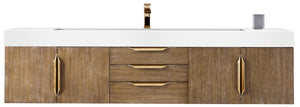 Mercer Island 72" Single Vanity, Latte Oak, Radiant Gold w/ Glossy White Composite Top