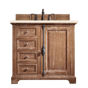 Providence 36" Single Vanity Cabinet, Driftwood, w/ 3 CM Eternal Marfil Quartz Top