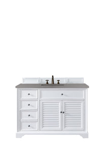 Savannah 48" Single Vanity Cabinet, Bright White, w/ 3 CM Grey Expo Quartz Top