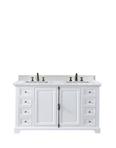 Providence 60" Bright White Double Vanity w/ 3 CM Carrara Marble Top James Martin