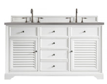 Load image into Gallery viewer, Savannah 60&quot; Double Vanity Cabinet, Bright White, w/ 3 CM Grey Expo Quartz Top