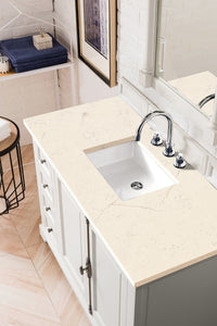 Providence 48" Single Vanity Cabinet, Bright White, w/ 3 CM Eternal Marfil Quartz Top