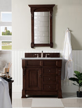 Load image into Gallery viewer, Brookfield 36&quot; Single Vanity, Burnished Mahogany w/ 3 CM Eternal Serena Quartz Top