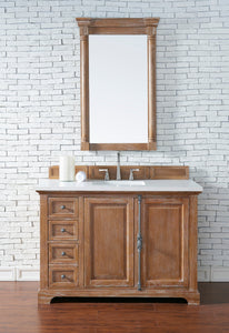 Providence 48" Single Vanity Cabinet, Driftwood, w/ 3 CM Classic White Quartz Top James Martin